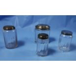 4 x glass scent / toilet ware bottles, with silver plated tops