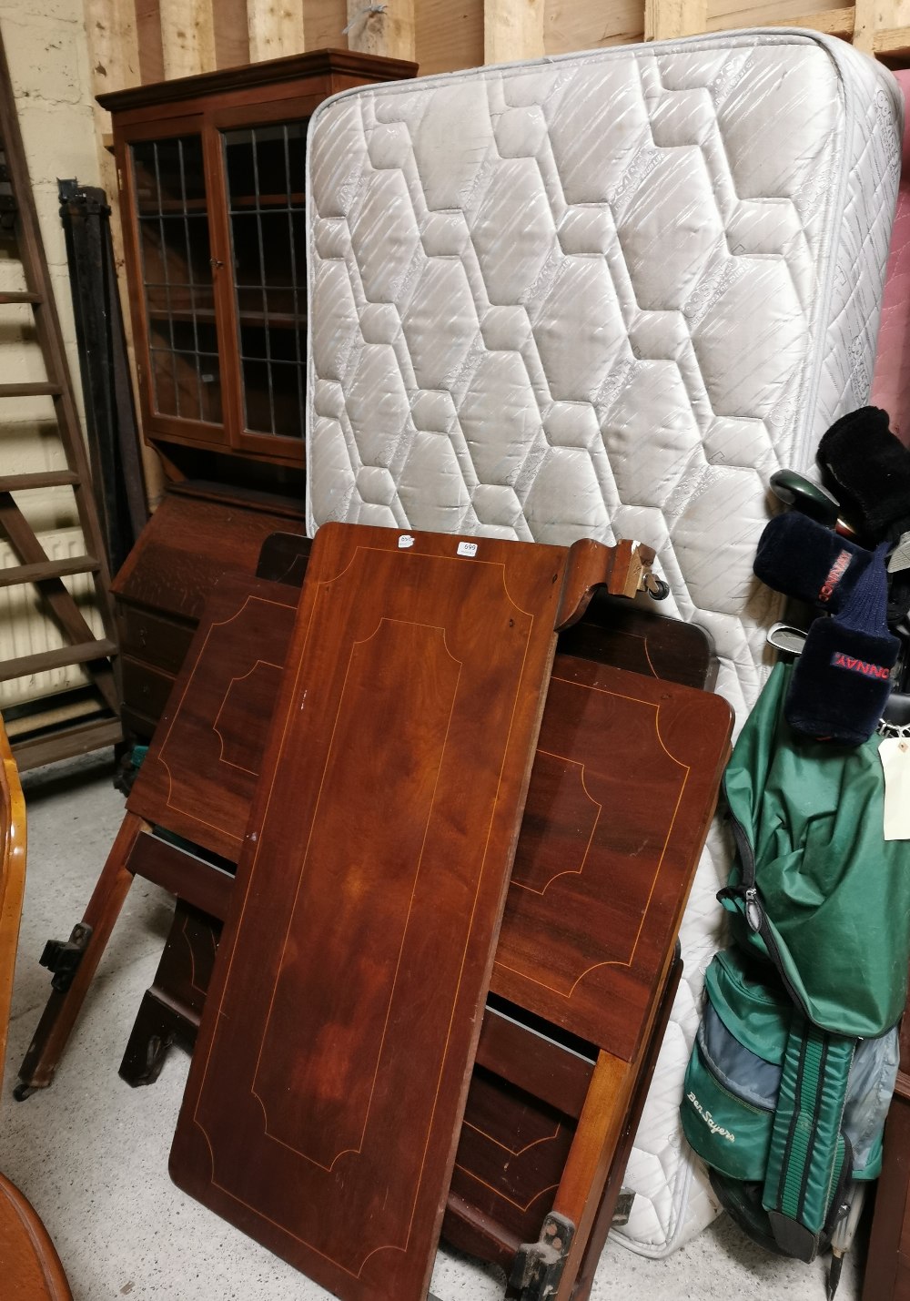 A 3’6” mahogany Bedframe with Odearest mattress and base and a similar 4ft bedframe with mattress