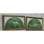 Pair of Italian Prints “La Magta”- aerial views of grand houses (in semi-circular), mounted, in