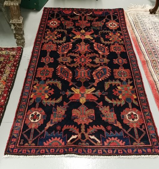Blue Ground small Iranian Runner, all over floral pattern, 1.92m x 0.96m