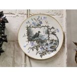 Circular Porcelain Plate, decorated with ducks, frogs, in a native setting, 35cmDia