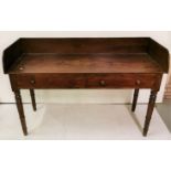 A Georgian Mahogany Washstand, with a raised back gallery and 2 apron drawers, on turned legs, 138cm