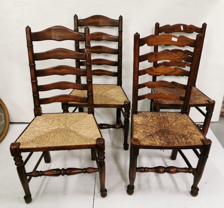 2 x Pairs of oak Ladderback Chairs with rush seats (4)