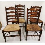 2 x Pairs of oak Ladderback Chairs with rush seats (4)