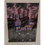 JOHN ORMSBY, Watercolour - Street Scene with "O’Callaghans" in a gold colour frame, 50.5cm x 40cm