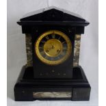 Black marble Mantel Clock, stamped LEIGHTON, PARIS, with a black dial and gold numerals and grey