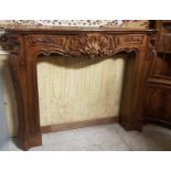 Large good quality carved oak Roccoco style fireplace, internal aperture 45"sq, externally 66"