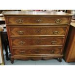 Early 20th C Continental walnut Chest of Drawers, with decorative gilt brass handles, cabriole feet,