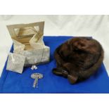 Lady’s mink Fur Hat with satin bow (small fitting), very good condition, lady’s dress diamante