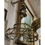 Brass Ceiling Light, with pulley, a rise and fall design, with brass skirt and open fretwork