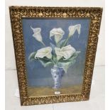 Early 20thC Watercolour – Still life of Lillies, in a blue and white vase, 60cmW x 44cmH, in a