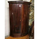 Georgian Mahogany Wall Hanging Corner Cabinet, with 2 doors enclosing shelves, 2 small drawers,