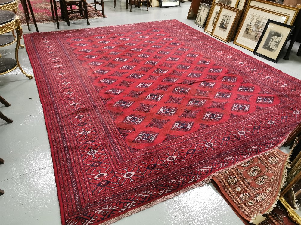 Large Handwoven Red Ground Iranian Carpet, with an all-over Bokhara Pattern, 3.8 x 3m - Image 2 of 2