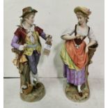 Pair of large late 19thC Continental porcelain figures of a lady & gentleman decorated with coloured