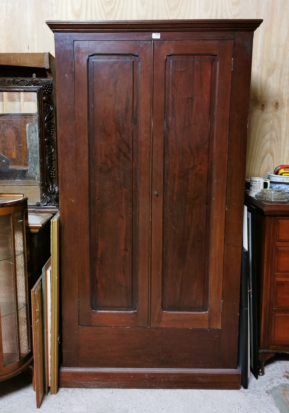 Mahogany 2-door Wardrobe, on a platform base, 40”w