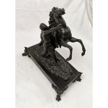 Bronzed spelter Marli Horse Figure, on a wooden base supported on claw feet, well modelled, 30cm w x