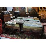 Matching pair of decorative mahogany1960s Bed Frames with good thick bases, for 3'6"mattresses