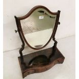 Mahogany Toilet Mirror, line inlaid, with a shield shaped back, 3 drawers and a key, 47cmW x 63cmH