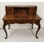 Late 19thC Continental Walnut Writing Desk, with a raised gallery of drawers over an adjustable