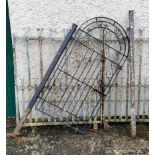 Wrought Iron Garden Gate, painted black, with an arched top and a pair of side pillars, 3ft wide