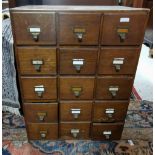 1920’s oak filing cabinet with 15 drawers, brass handles, 58cmW x 75cmH