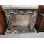 Green Marble Fireplace – the shaped mantle over central swag designs and scrolled jams, 140cmW x