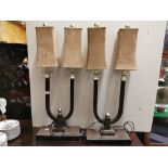 Pair of modern 2 branch electric Lamps, cream shades (2)