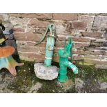 Two Cast Iron Garden Water Hand Pumps, painted green