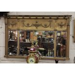 Late 19thC Gilt Framed Overmantle, in a traditional Adams style, having 3 bevelled compartments,