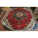 Floral Pattern Iranian Carpet, Tabriz origin, with blue/green borders, large medallion, 1.9 x 2.8m