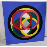MICHAEL THATCHER - Large Contemporary Mixed Media – colourful Interlinked Circles on a blue