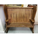 Antique Oak Settle Bench, with a panelled back and dovetailed supports, 129cmW x 118cmH