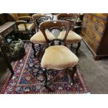 Set of 3 heavy Victorian Mahogany Dining Chairs, spoon backs, on cabriole legs, castors, pink velour