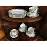 Early 20thC Limogues Set of 6 Teacups & Saucers, 6 plates, a bowl and a jug (decorated by Haveland &