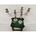 Matching Pair of good Silver Plated 3-branch Candlelabra (1 with a damaged arm).
