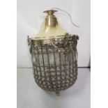 Basket Shaped Ceiling Light with glass beads and silvered wirework to the frame, with a polished