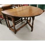 Oak Draw Drop Leaf Dining/Side Table, with oval ends, turned legs, stretcher, extends to 163cm W x
