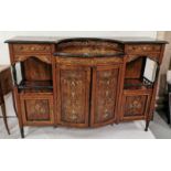 Rosewood Side Cabinet, profusely inlaid with swags and angelic figureheads, a bowfront cabinet