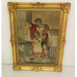 Silk and woven fine wool picture "Hannibal proclaiming his enmnity to the Romans", in a gilt frame
