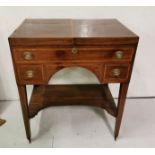 Georgian Mahogany and line inlaid Gents Washstand, with a fold-out top enclosing several original