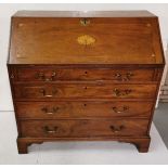 Fine Georgian mahogany Fall front Bureau, shell inlay to slope front, the interior nicely fitted