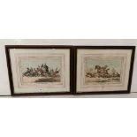 Pair of Pickwick Cartoon Equestrian Prints “Hounds Throwing Off” & “Hounds In Full Cry”, framed by