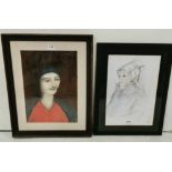 MICHAEL THATCHER - Two Head and Shoulder Portraits of females – 1 wearing a red dress, 1 wearing a
