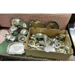 Box of Silver Plate Ware – entrée dishes with lids, teapot, sauceboats, cutlery etc