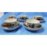 Set of 6 Chinese Tea Bowls with saucers – decorated with scenes of a family adoring nature (no