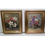 ENGLEFIELD - 2 Oils on Canvas, Still Life Studies of Vases of Flowers, both framed