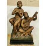 Early 20thC Painted Plaster Statue Group – labelled “Serenade par Cipiani” 1880 – 1960, Au No 392,