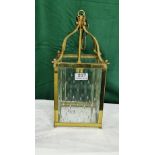 Brass Framed Ceiling Lantern with mottled glass panels, 38cmH x 16cmSq