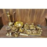 Box of Brassware – candlesticks, trivet, bowl etc