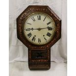 Octagonal shaped 8-day American Wall Clock, in profusely boxwood line inlaid case